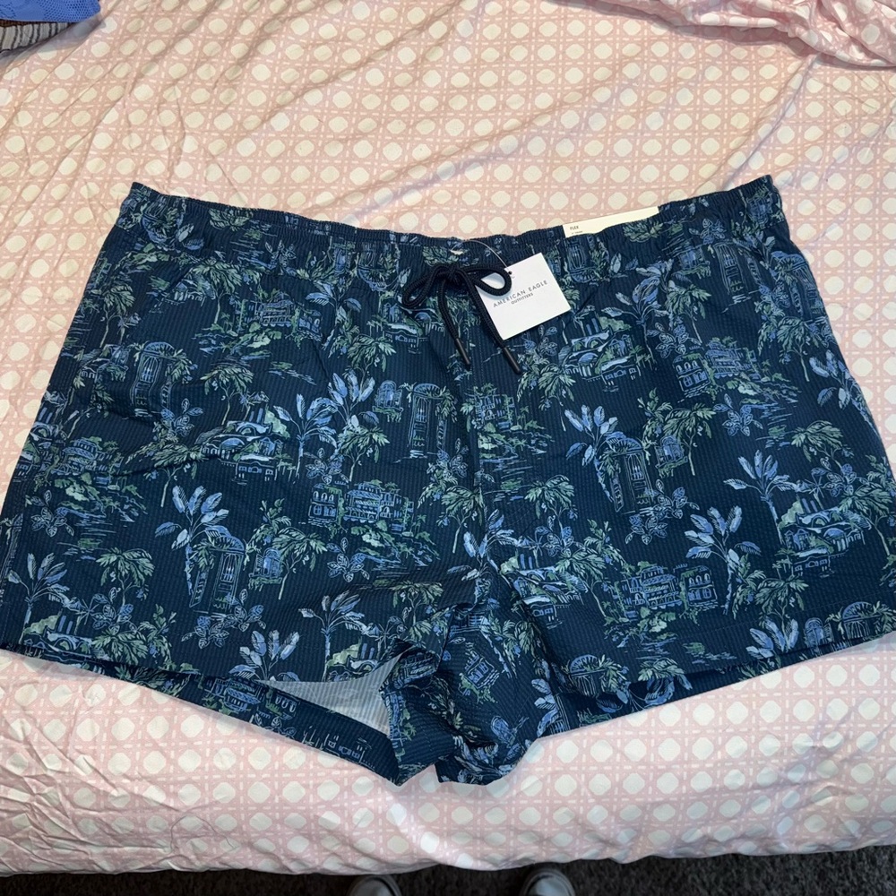 Navy Blue Patterned Swim Trunks NWT